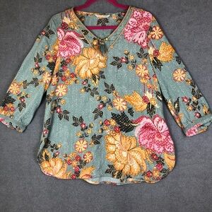 Soft surroundings floral boho cottagecore tassel tunic top size S